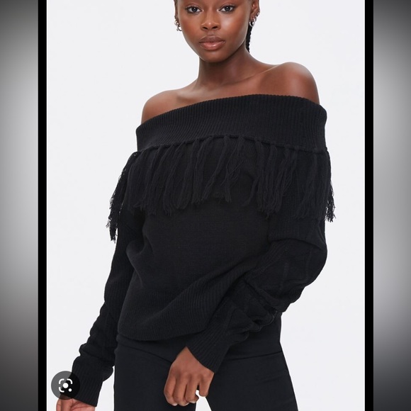 Forever 21 Sweaters - Black forever 21 tassel off the shoulder sweater